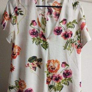 New York and Company White Floral Blouse